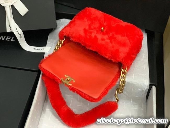 Top Quality Chanel flap bag Shearling Lambskin & Gold-Tone Metal AS2240 red