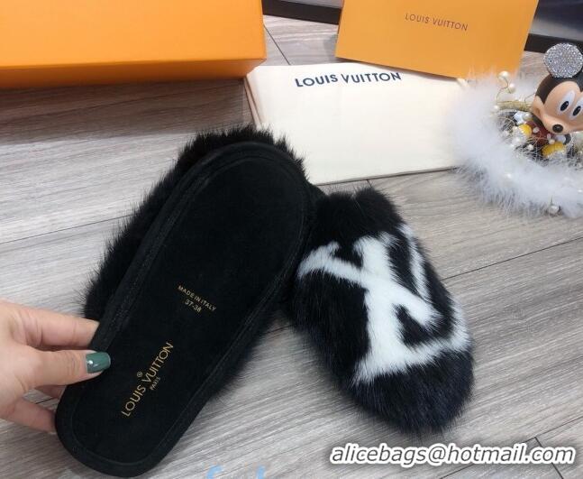 Grade Louis Vuitton LV Mink Fur and Wool Homey Flats Mules 20934 Black