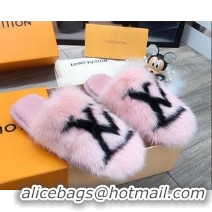 Sumptuous Louis Vuitton LV Mink Fur and Wool Homey Flats Mules 20934 Pink