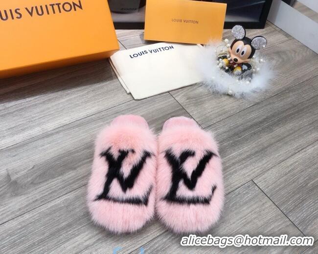 Sumptuous Louis Vuitton LV Mink Fur and Wool Homey Flats Mules 20934 Pink