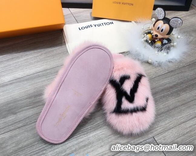 Sumptuous Louis Vuitton LV Mink Fur and Wool Homey Flats Mules 20934 Pink