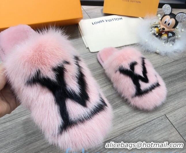 Sumptuous Louis Vuitton LV Mink Fur and Wool Homey Flats Mules 20934 Pink