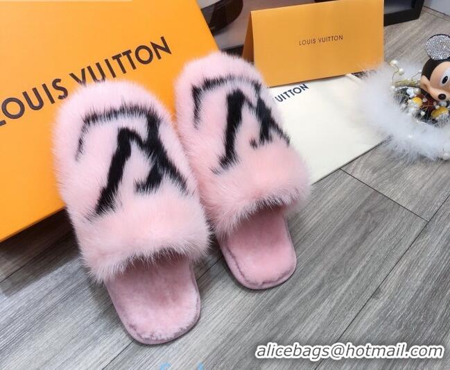 Sumptuous Louis Vuitton LV Mink Fur and Wool Homey Flats Mules 20934 Pink