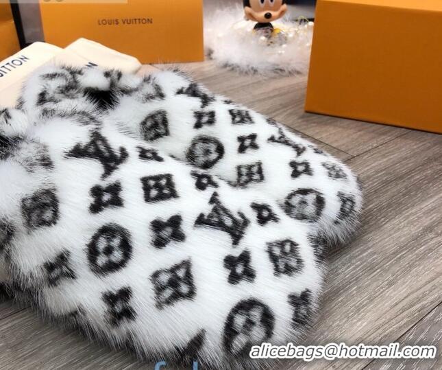 Luxury Cheap Louis Vuitton Monogram Mink Fur and Wool Homey Flats Loafers 20938 White/Black 2020