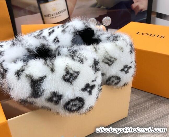 Luxury Cheap Louis Vuitton Monogram Mink Fur and Wool Homey Flats Loafers 20938 White/Black 2020