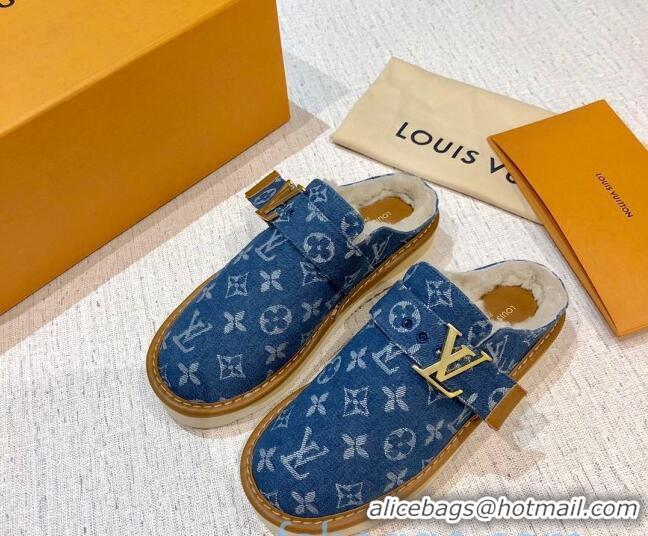 Top Design Louis Vuitton LV Cosy Monogram Denim Mules 20928 Dark Blue