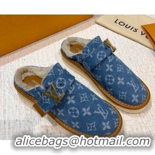 Well Crafted Louis Vuitton LV Cosy Monogram Denim Mules 20928 Light Blue