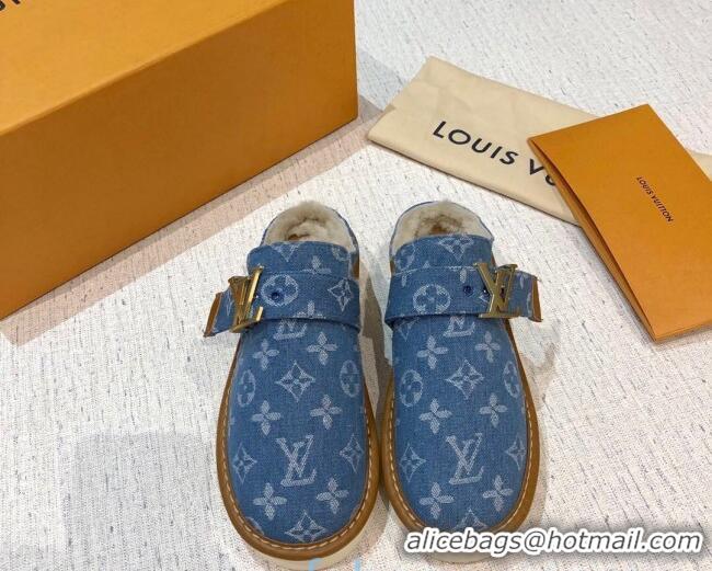 Well Crafted Louis Vuitton LV Cosy Monogram Denim Mules 20928 Light Blue