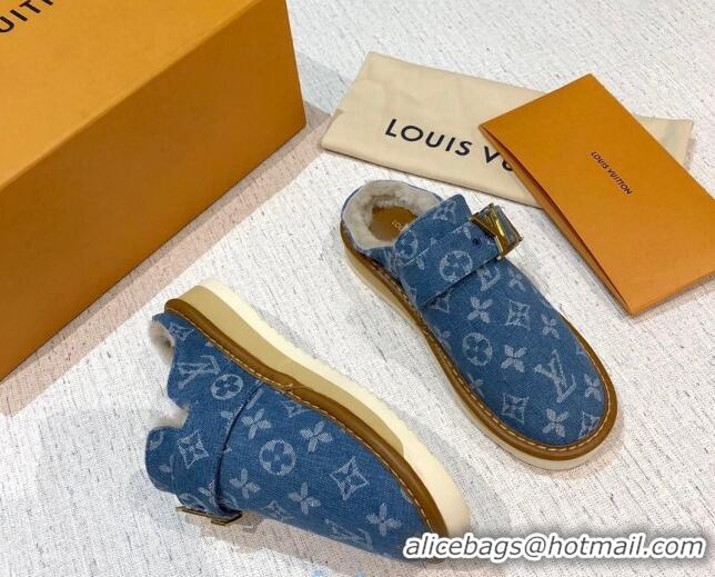 Well Crafted Louis Vuitton LV Cosy Monogram Denim Mules 20928 Light Blue