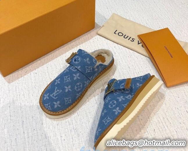 Well Crafted Louis Vuitton LV Cosy Monogram Denim Mules 20928 Light Blue