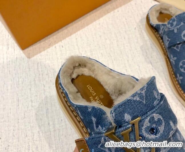 Well Crafted Louis Vuitton LV Cosy Monogram Denim Mules 20928 Light Blue