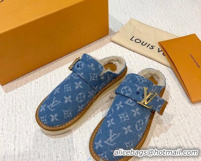 Well Crafted Louis Vuitton LV Cosy Monogram Denim Mules 20928 Light Blue