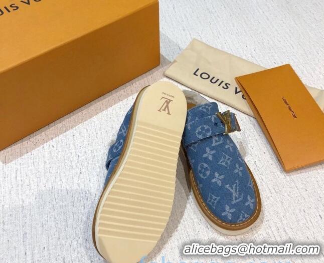 Well Crafted Louis Vuitton LV Cosy Monogram Denim Mules 20928 Light Blue