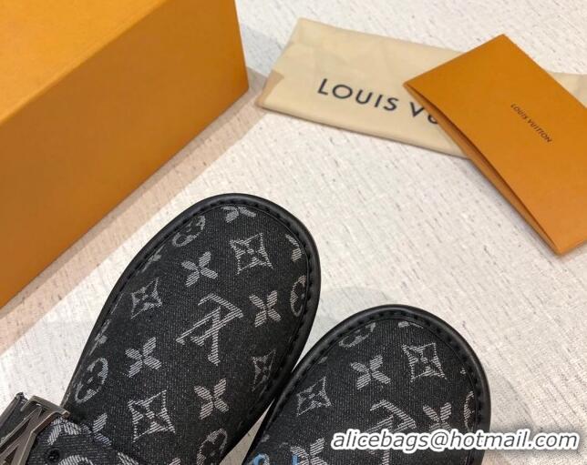 Chic Louis Vuitton LV Cosy Monogram Denim Mules Black 20930