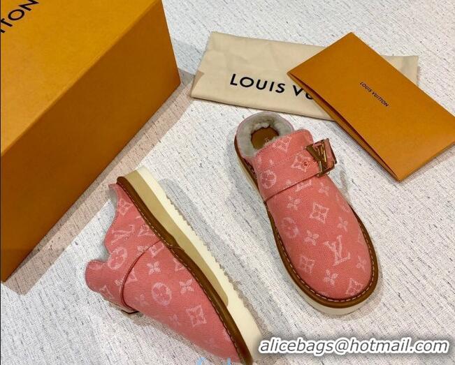 Charming Louis Vuitton LV Cosy Monogram Denim Mules Pink 20931