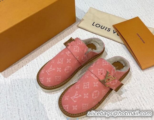 Charming Louis Vuitton LV Cosy Monogram Denim Mules Pink 20931