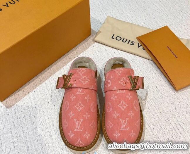 Charming Louis Vuitton LV Cosy Monogram Denim Mules Pink 20931