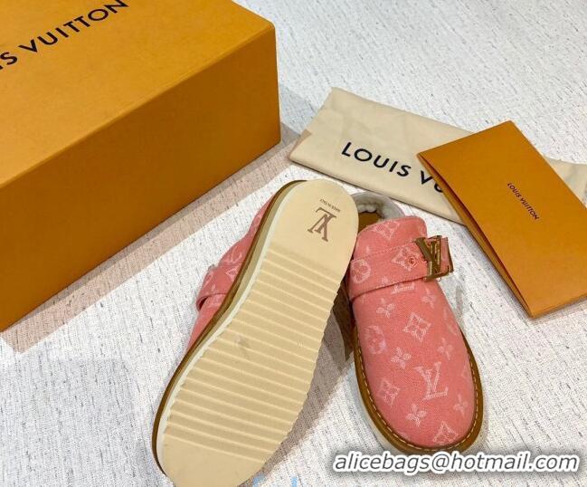 Charming Louis Vuitton LV Cosy Monogram Denim Mules Pink 20931