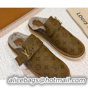 Hot Style Louis Vuitton LV Cosy Monogram Canvas Mules Taupe 20931 Brown