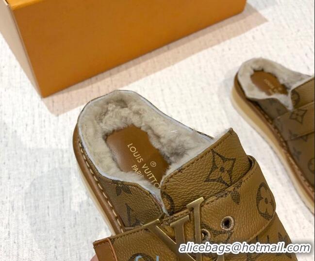 Hot Style Louis Vuitton LV Cosy Monogram Canvas Mules Taupe 20931 Brown