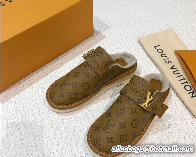 Hot Style Louis Vuitton LV Cosy Monogram Canvas Mules Taupe 20931 Brown