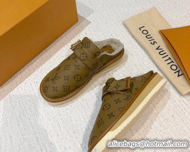 Hot Style Louis Vuitton LV Cosy Monogram Canvas Mules Taupe 20931 Brown