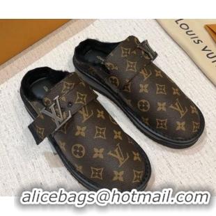 Hot Style Louis Vuitton LV Cosy Monogram Canvas Mules Taupe 20931 Dark Brown