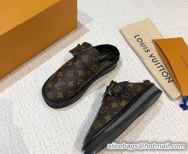 Hot Style Louis Vuitton LV Cosy Monogram Canvas Mules Taupe 20931 Dark Brown