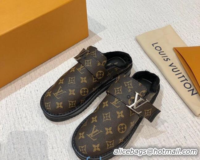 Hot Style Louis Vuitton LV Cosy Monogram Canvas Mules Taupe 20931 Dark Brown