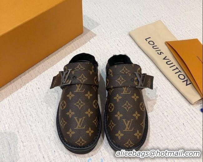 Hot Style Louis Vuitton LV Cosy Monogram Canvas Mules Taupe 20931 Dark Brown