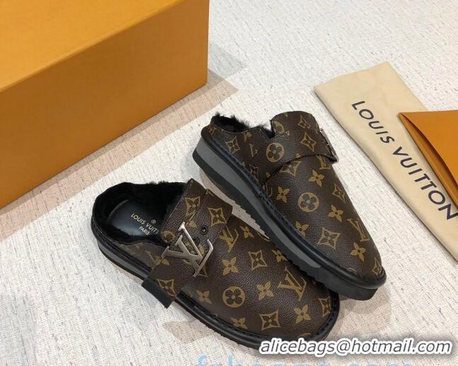 Hot Style Louis Vuitton LV Cosy Monogram Canvas Mules Taupe 20931 Dark Brown