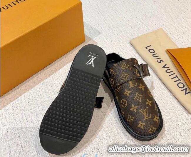 Hot Style Louis Vuitton LV Cosy Monogram Canvas Mules Taupe 20931 Dark Brown