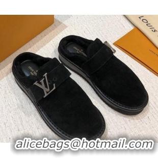 Most Popular Louis Vuitton LV Cosy Suede Mules 20940 Black