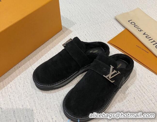 Most Popular Louis Vuitton LV Cosy Suede Mules 20940 Black