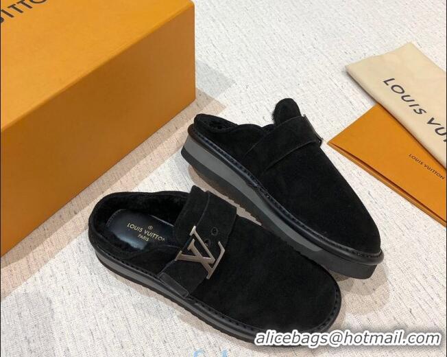 Most Popular Louis Vuitton LV Cosy Suede Mules 20940 Black