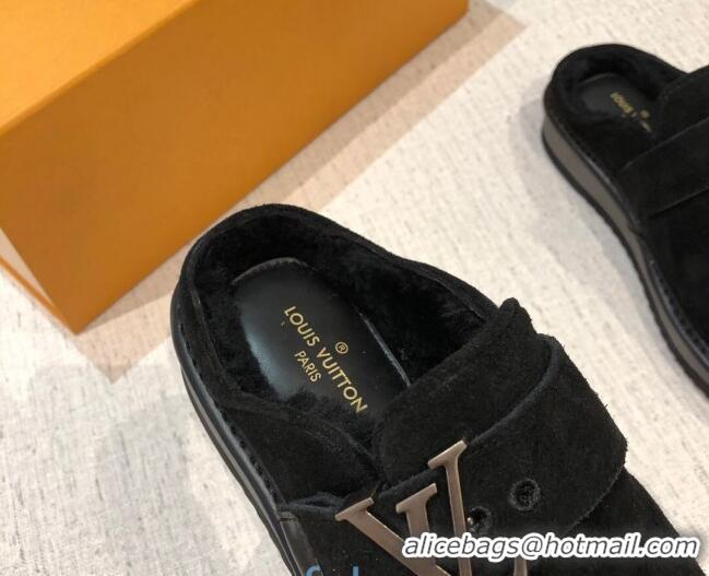 Most Popular Louis Vuitton LV Cosy Suede Mules 20940 Black