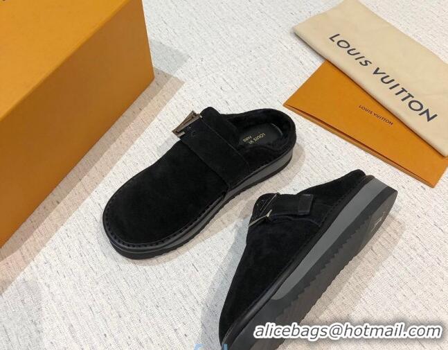 Most Popular Louis Vuitton LV Cosy Suede Mules 20940 Black