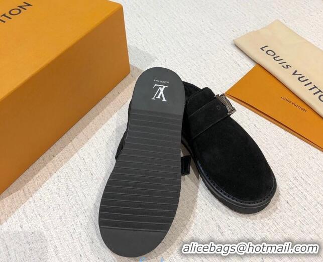 Most Popular Louis Vuitton LV Cosy Suede Mules 20940 Black