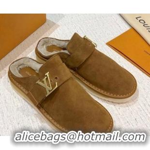 Top Design Louis Vuitton LV Cosy Suede Mules 20940 Brown