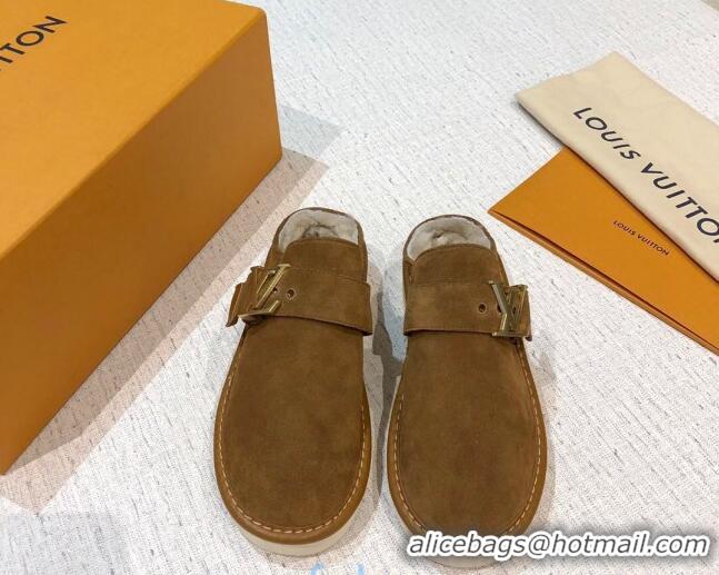 Top Design Louis Vuitton LV Cosy Suede Mules 20940 Brown