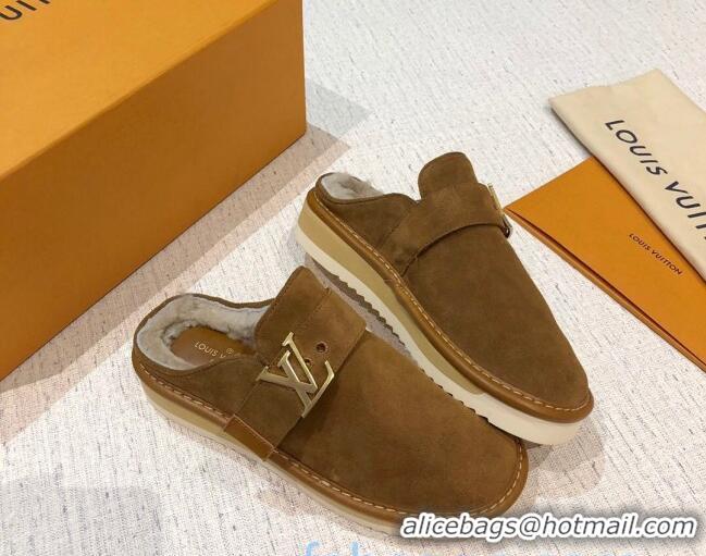 Top Design Louis Vuitton LV Cosy Suede Mules 20940 Brown