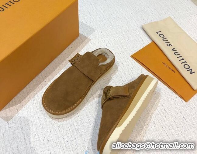 Top Design Louis Vuitton LV Cosy Suede Mules 20940 Brown