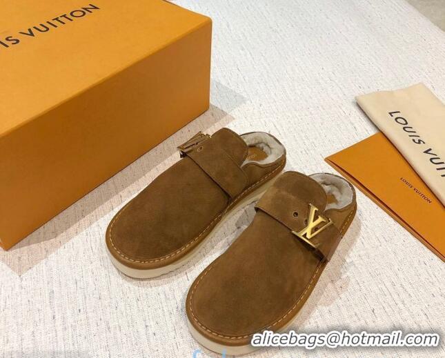 Top Design Louis Vuitton LV Cosy Suede Mules 20940 Brown