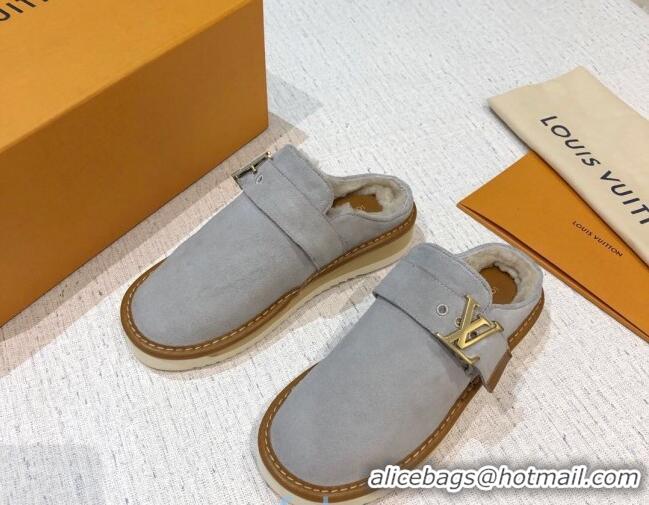 Good Looking  Louis Vuitton LV Cosy Suede Mules 20940 Grey