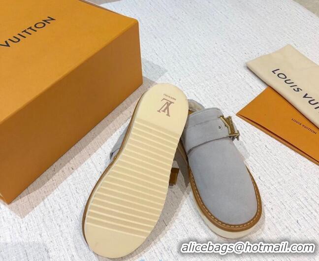 Good Looking  Louis Vuitton LV Cosy Suede Mules 20940 Grey