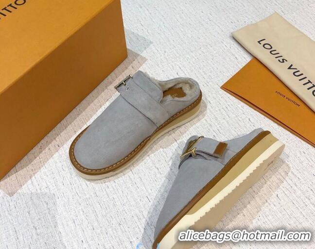 Good Looking  Louis Vuitton LV Cosy Suede Mules 20940 Grey