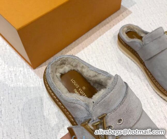 Good Looking  Louis Vuitton LV Cosy Suede Mules 20940 Grey