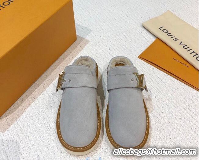 Good Looking  Louis Vuitton LV Cosy Suede Mules 20940 Grey