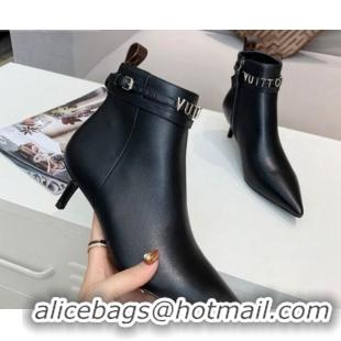 Best Product Louis Vuitton Call Back Leather Signature Strap Short Boots 91015 Black 2020