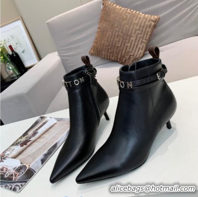 Best Product Louis Vuitton Call Back Leather Signature Strap Short Boots 91015 Black 2020